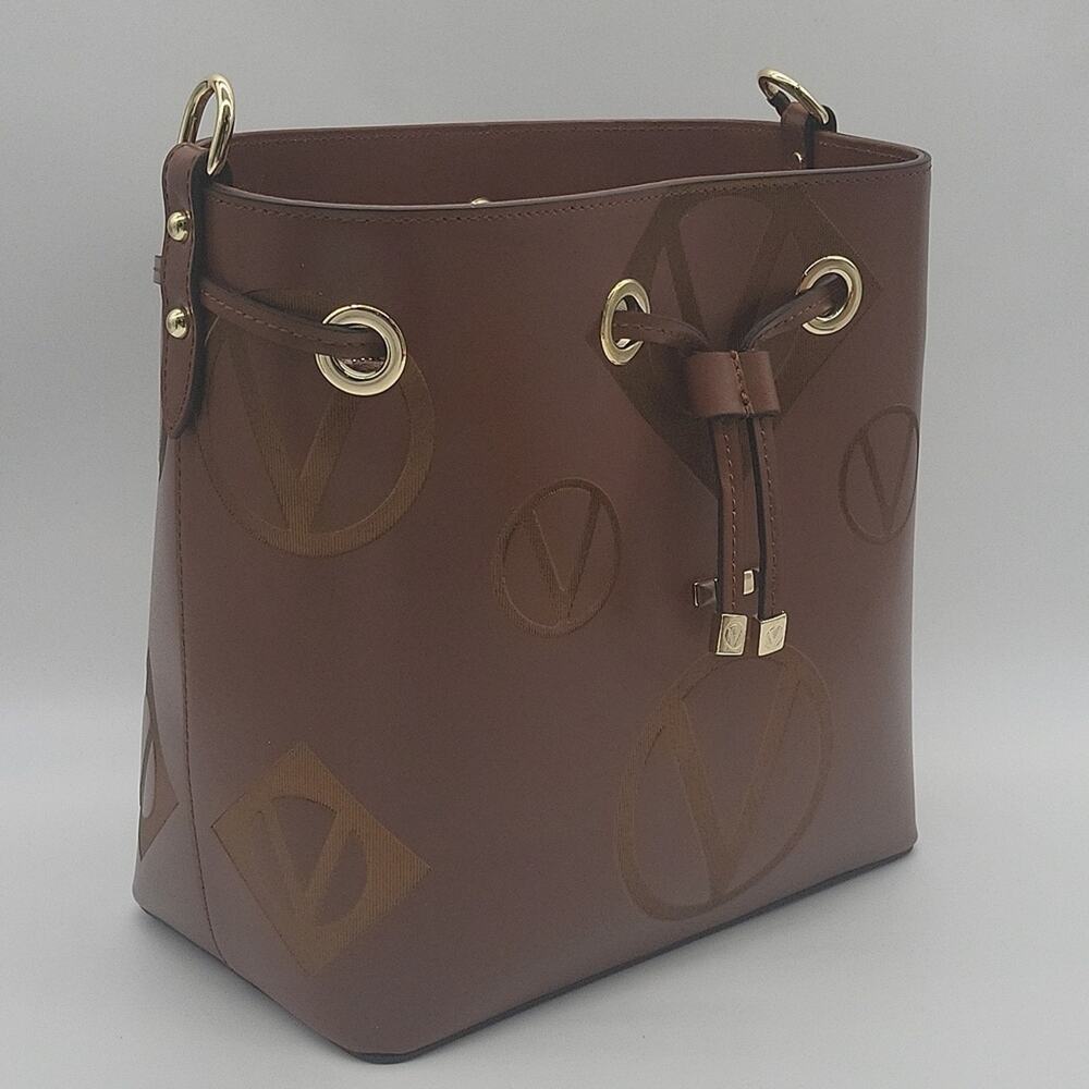 Valentino by Mario Valentino Brown Monogram Italian Leather Bucket Bag NWT